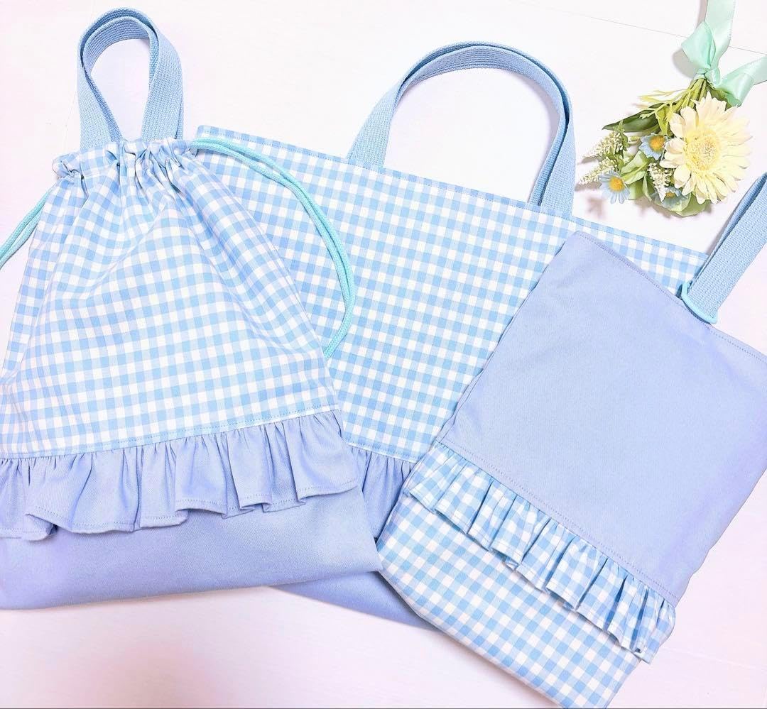 3点セットʚ♥ɞ レッスンバッグ　上履き入れ　体操着袋　ハンドメイド　入園入学 3点セットʚɞレッスンバッグ 上履き入れ 体操着袋 入園入学水色 体操 着